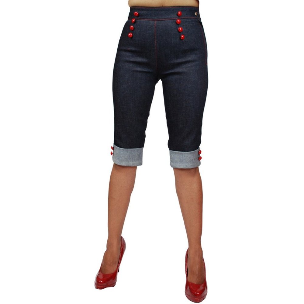 Pinky Pinups Denim Roll Up Bermuda Side Zipper Pan